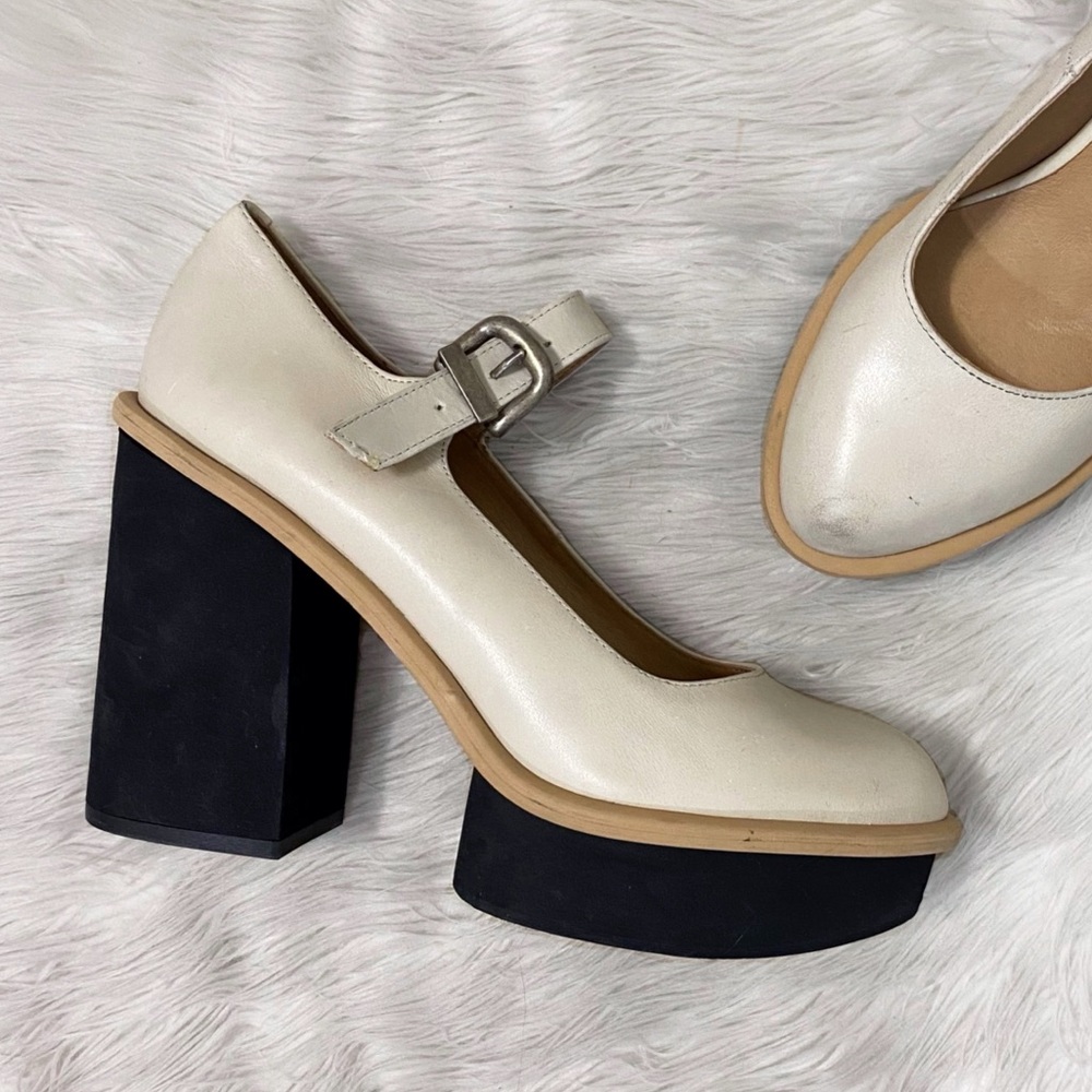 Free People Cream Leather Maggie Mj Platform Mary Jane Heels Afterglow White
